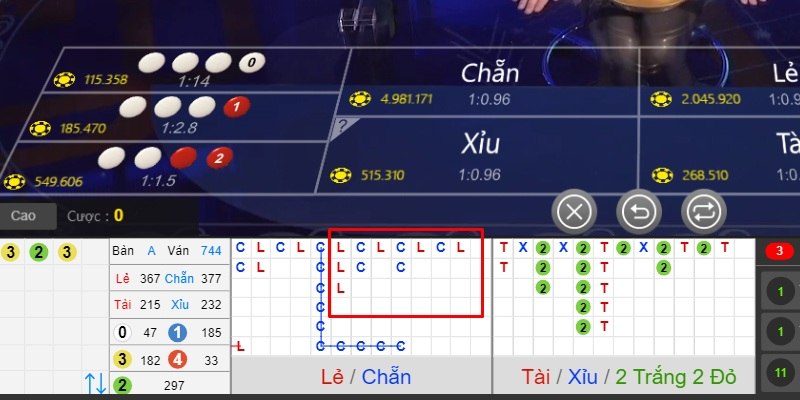 Nhận biết cầu 2-1 trong chu kỳ lặp lại của trò chơi bắt cầu xóc đĩa